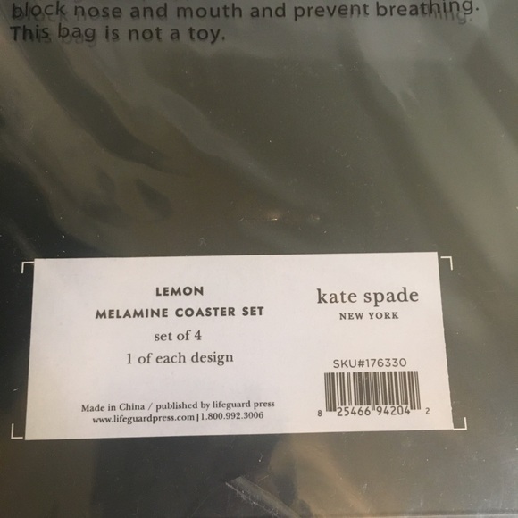 NWT Kate Spade Lemon Melamine Coaster Set - Picture 5 of 5